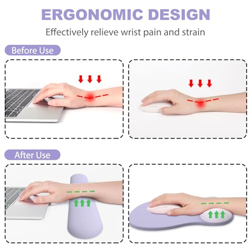 Ergonomic Mouse Pad with Wrist Rest and Keyboard Wrist Rest, Gel Mousepad | Wrist Rest for Computer Keyboard, Pain Relief, Non-Slip PU Base, Mouse Pad with Wrist Support for Gaming, Office, Purple - color: Purple