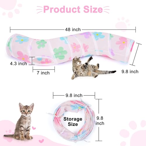 Glittme S-Shape Cat Tunnel, Foldable Cat Tunnels for Indoor Cats | Interactive Bunny Tunnel And Cat Tubes With Crinkle Sounds. Ideal For Kittens, Ferrets And Small Pets To Hide, Play Or Rest - color: Apricot flowers