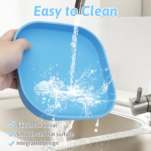 Fhiny 2PCS Silicone Cat Bowls Set 5.9 x 5.9 in Shallow Dog Dish Whisker Friendly Cat Food Plate for Dry & Wet Food Dishwasher Safe Non-Slip Pet Feeding Bowls for Kittens and Puppies (Blue) - color: Blue