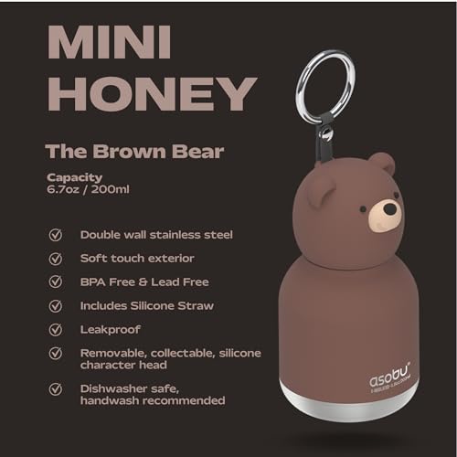 asobu Mini Bestie Water Bottle, Cute Collectible Character, Stainless Steel | 6.7 oz, Leak Proof Seal, Spill Resistant, BPA Free Materials, Dishwasher Safe, Reusable Straw Included, Great Gift Idea - color: MINI HONEY THE BROWN BEAR