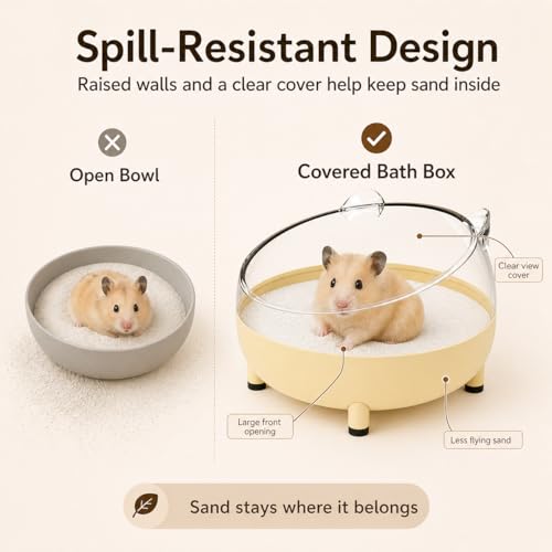 Meow&Woof Hamster Sand Bath Container, Large Sandbox Toilet Gerbil Batheoom, Tiny Chinchilla Dust Bathtub Sand Bath Box for Hamster Cage Accessories 5.2 Inch-Grey - color: Grey