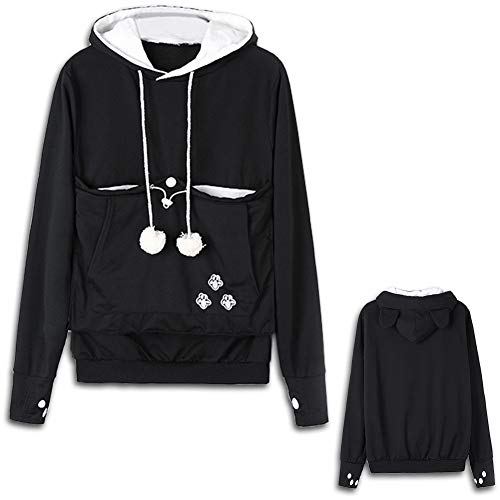 Womens Pet Carrier Sweater Dog Cat Pouch Hoodies Plus Size Tops - color: Black, size: XX-Large