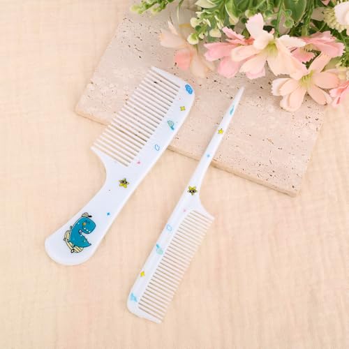 2pcs Baby Hair Comb Set, Blue Dinosaur Mini Fine Tooth & Rat Tail Comb | Cute, Tiny, Small, Plastic, Parting Combs for Toddler Women Girls Kids All Hair Types, Hairbrush Tools Accessories - style: Dinosaur