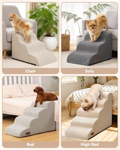 Aodisman Dog Stairs for Small Dogs,3 Step Dog Ramp for Couch,Non-Slip Steps | Pet stairs help small dogs, old cats, and puppies reach couches and chairs easily, durable indoor dog steps,15.4" H,Beige - color: Beige