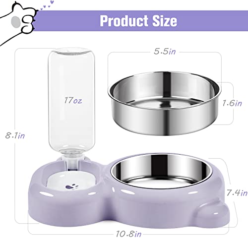 Dog Bowls, Cat Food and Water Bowl Set with Water Dispenser and Stainless Steel Bowl for Cats and Small Dogs - Purple - color: Purple