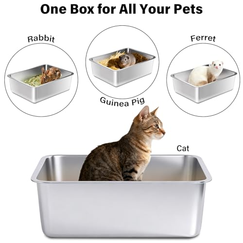 Stainless Steel Litter Box,Metal Cat Litter Box,Medium Cat Litterbox | Litter Box for Kitty or Rabbits, No Smell, Non Stick, Easy to Clean(17.7" L x 13.77" W x 6" H) - color: Medium