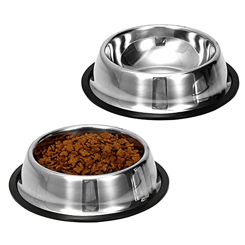 2 Pack Stainless Steel Dog Bowls with Rubber Bottom,Anti-Slip Heavy Duty Premium Quality Pets Feeder Bowls for Dogs and Cats and More (¾Cup / 6oz)