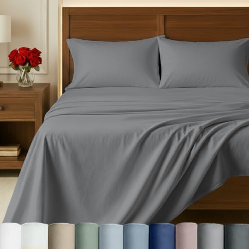 California Design Den Certified 100% Egyptian Cotton Full Sheets Set | Backed by Good Housekeeping Seal, Light & Airy Soft Sateen, 15" Deep Pocket, All-Around Elastic, 4pc Set - Ultimate Grey - color: Ultimate Grey, size: Full