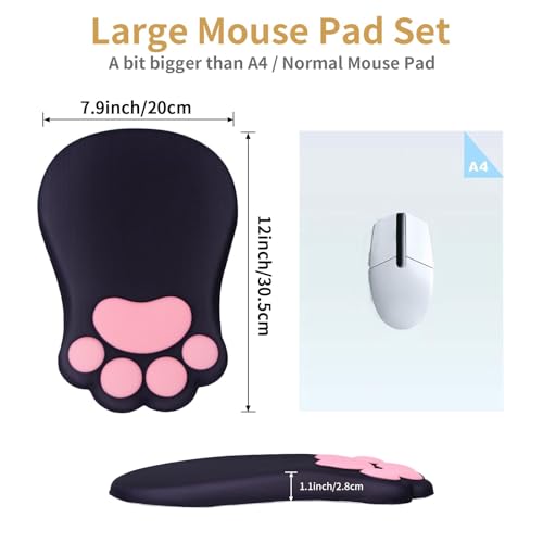 L-SPOUTTO Ergonomic Mouse Pad with Wrist Rest,Cute Cat Paw Mousepad Wrist Support,Comfortable Massage Design Computer Pain Relief Mouse Pad with Non-Slip PU Base for Desk Laptop Gaming Office,Black - color: Black
