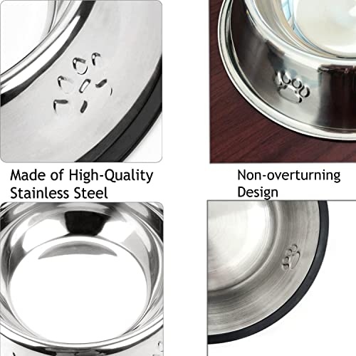 YUDANSI 2 Stainless Steel Dog Bowls, Dog Feeding Dishes, Doggie Plate Food Bowls with Rubber Base, Small and Medium Pet Feeder for Food and Water (M-16.6oz) - size: M-16.6oz