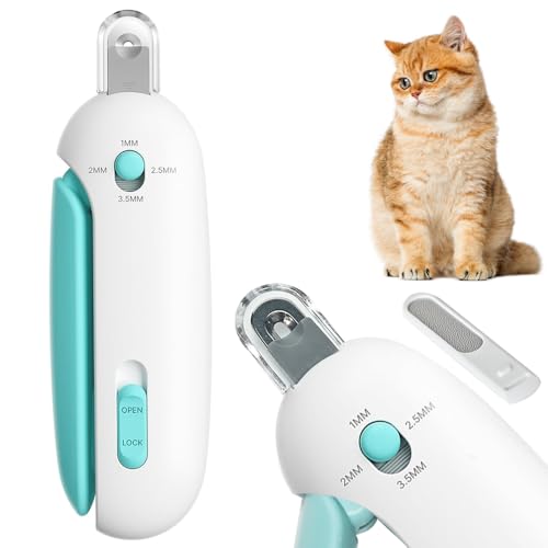 Cat Nail Clipper with Hidden File & Debris Catcher -Gentle Round-Hole(1–3.5 mm)，Trimmer for Kittens & Indoor Cats | Anti-Splash Claw Cutter for Grooming (Blue) - color: Blue