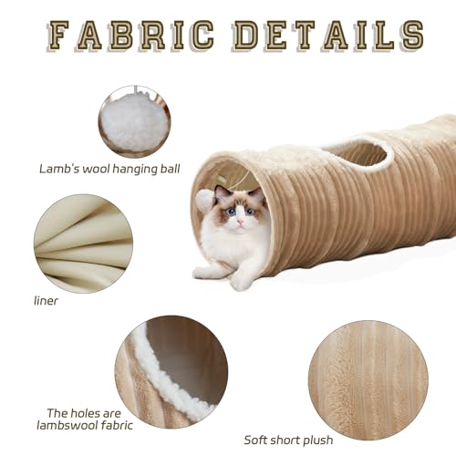 Cat Tunnel for Indoor Cats,Cats Toys Collapsible Tunnel Straight Tube with a Fun Ball and 2 Holes,Cat Play Tunnels,for Rabbits, Ferrets, Puppies & Small Pets,Diameter 9.8 Inch - size: 45.3"L x 9.8"W x 9.8"H