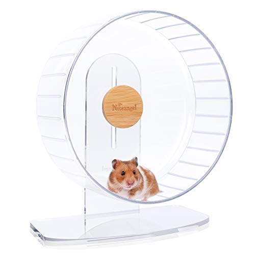 Niteangel Super-Silent Hamster Exercise Wheels: Quiet 11 inch Running Wheel | Can 11.6-15.4" Adjustable Height - No Bend Back Spinner Running for Dwarf Syrian Hamster Gerbils Mice Or Other Small Animal - color: Transparent, size: Large