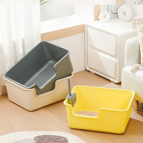 Large Cat Litter Box with High Sides,Cat Litter Pan with Low Entry,Cat Box for Indoor Kittens & Senior Cats,Anti-Splashing,Waterproof,Easy to Clean,Durable (Speckle Gray) - color: Speckle Gray