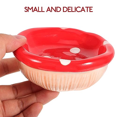 POPETPOP Ceramic Hamster Food Bowl Mushroom Shape 3.93In Small Pet Feeding Dish for Hamsters Chinchillas Gerbils Smooth Easy- Surface for Daily Feeding
