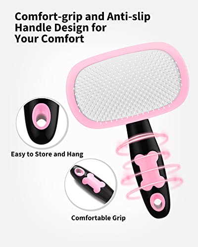 Glendan Dog & Cat Brush- Slicker Pet Brush- Shedding Grooming Tools (Pink) | 180° Pivoting Head Reaches Paws/Belly, Detangles Mats Loose Fur, Massaging Tips Soothe Skin, Non-Slip Grip, Easy to Carry - color: Pink, size: Large