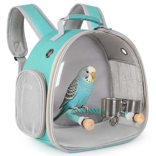 Small Bird Travel Backpack Carrier Cage, Backpack to Transport Backpack Carrier with Clamp Cups Stand Perch for Parakeet Cockatiel Budgies Vet Carry Book Bag Green - color: Green