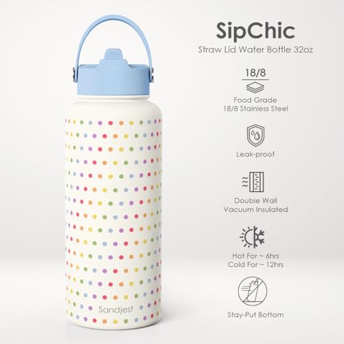 Pride Water Bottle Stainless Steel 32oz with Lid & Straw, Rainbow Polka Dots Insulated Bottles Gifts for Women Men LGBT Month Christmas Birthday LGBT Awareness Month - color: LGBT 1