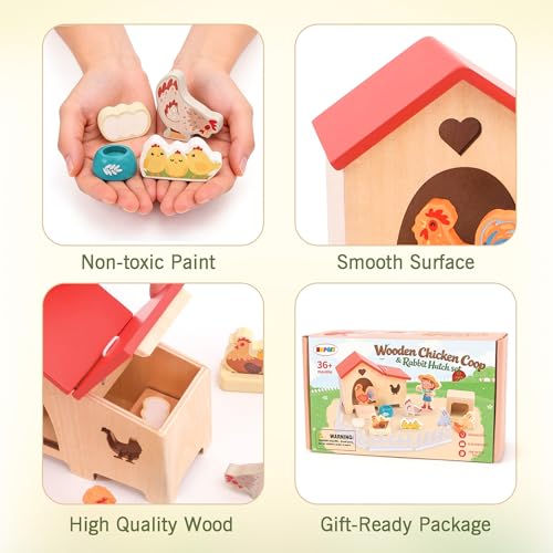 HAPGFS Wooden Dollhouse Animal Set - Realistic Mini Chicken Coop with Farmer Farm Playset - Educational Dollhouse Accessories Farm Toys for Toddlers - Montessori Pretend Play Gift for Kids Ages 3+