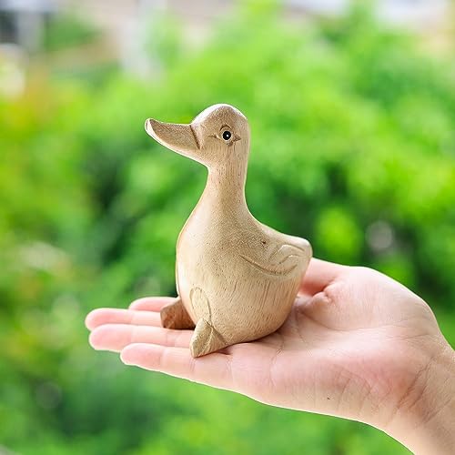 Hand Carved Wooden Duck Figurine, Handmade Duck Statue, Rustic Farmhouse Home Decor, Wooden Animal Sculpture, Unique Gift for Duck Lovers (Duck Natural Color) - color: Duck Natural Color