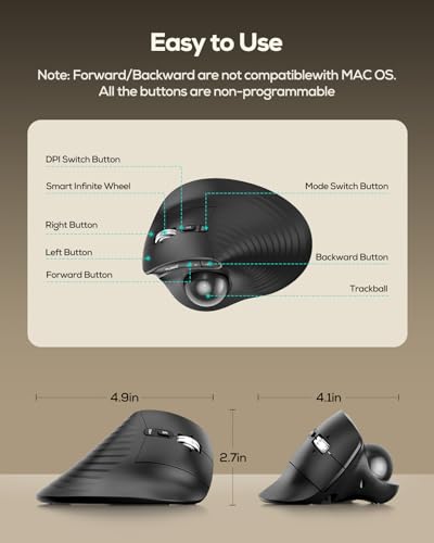 Nulea Wireless Trackball Mouse Ergonomic Vertical Design Thumb Control | Rechargeable mouse with quiet clicks,4 DPI levels,3 device Bluetooth & USB receiver,smooth tracking,compatible with PC-Black - color: D-Black