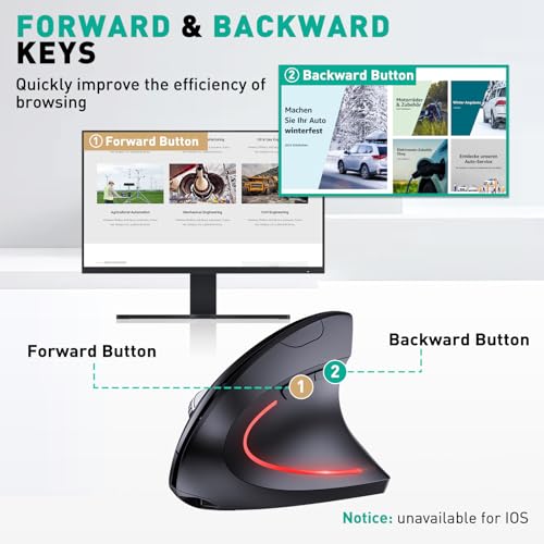 JYKEYMOUT Bluetooth and 2.4G (2-in-1) Rechargeable Wireless Mouse, Ergonomic Vertical Design, 1000/1200/1600 DPI, 6 Silent Buttons, for Laptop, Computer, PC, MacBook, Chromebook-Black - style: DPI-1600