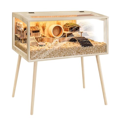 PROLEE Hamster Cage Wooden Chew Proof, Extra Large Mice and Rat Habitat Openable Top with Acrylic Sheets Solid Built Small Animal Cage with Leg Stands, 48 Inch Long - size: 48.0"L x 20.0"W x 47.5"H