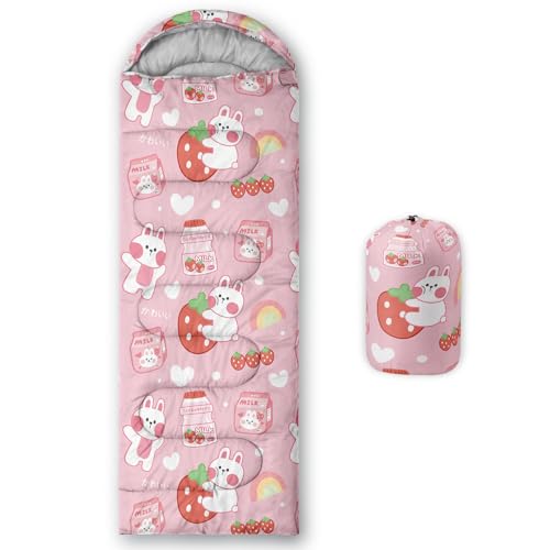 QOOMO Camping Sleeping Bags,3 Season Warm & Cool Weather,Lightweight,Waterproof Sleeping Bags for Adults & Kids,Traveling,and Outdoors,Camping Gear Equipment - color: Kawaii Rabbit 2
