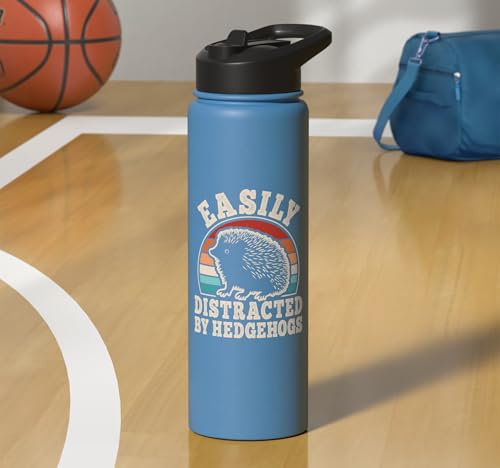 Easily Distracted By Hedgehogs Retro Hedgehog Men Women Kids Stainless Steel Insulated Water Bottle - color: Light Blue