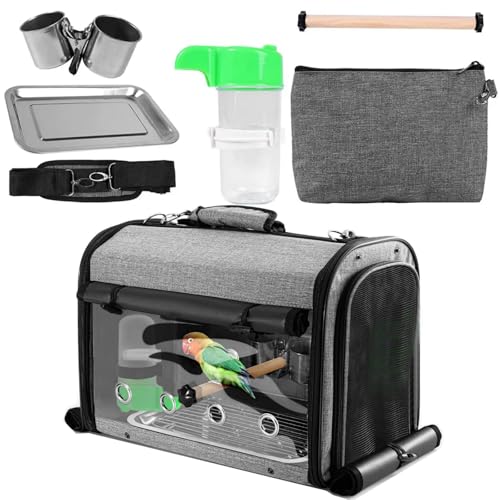 Sanmoncare Bird Carrier Bag Cockatiel Travel Cage with Stand, Lightweight Travel Carrier for Small Bird, Portable Parrot Travel Bag, Pet Transparent Travel Backpack - color: Grey