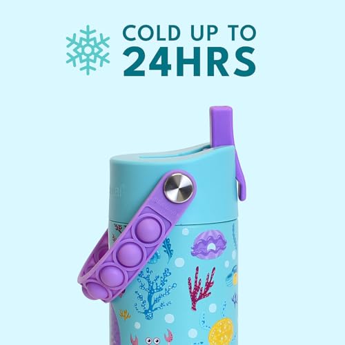 Elemental Insulated Kids Water Bottle, Stainless Steel Water Bottle with Straw Lid & Pop-It Handle, Leak-Proof Water Bottles for School, Boys or Girls, Travelling and Sports, 18oz - Mermaid - color: Mermaid