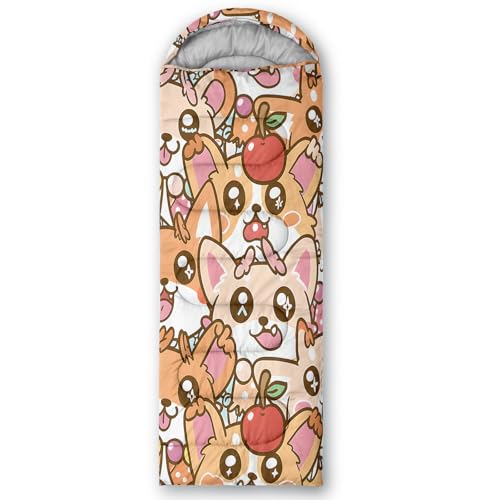 QOOMO Axolotl Cute Camping Sleeping Bags,3 Season Warm & Cool Weather,Lightweight,Waterproof Sleeping Bags for Adults & Kids,Traveling,and Outdoors - color: Cute Cartoon Corgi Puppy 6