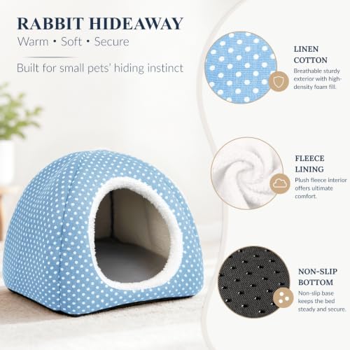 2 Pack Rabbit Hideout Large Bunny Bed Washable Rabbit House | Fleece Hiding Hut for Indoor Bunnies Guinea Pigs, Small Animal Hideaway - color: Gray+Light blue