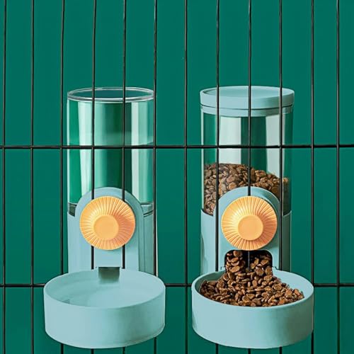 Hanging Pet Feeder Waterer - Rabbit Cage Gravity Bowl 2-in-1 | Leakproof hanging dispenser for rabbit cage. Easy gravity feed, no spill, no electricity. Food-grade BPA-free, easy clean.
