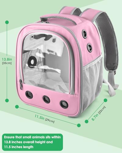 DBNESS Guinea Pig Carrier Backpack, Portable Rabbit Travel Carring Bag for Pet Bunny Chinchilla Bearded Dragon Hamster Parrot Outgoing Pouch Case with Water Bottle Holder & Detachable Pad (Pink) - color: Pink