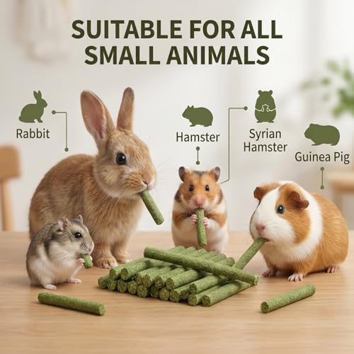 Timothy Hay Sticks 120 Pack Rabbit Chew Toys Guinea Pig Treats | natural timothy hay sticks for rabbits guinea pigs pets Teeth grinding support high fiber digestion handmade no additives - style: Timoty-120Pcs