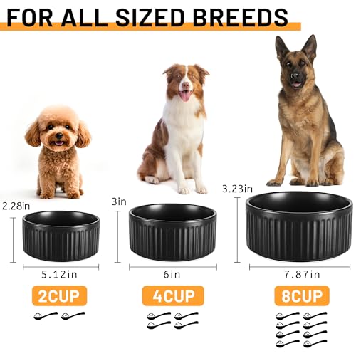 Non-Slip Ceramic Dog Bowls,6" Dog Food and Water Bowl Set with Silicone Base, 32oz/4cups Weighted Flip-Proof Pet Feeding Bowl for Medium Dogs (Medium,Black) - color: Black, size: 4 Cups