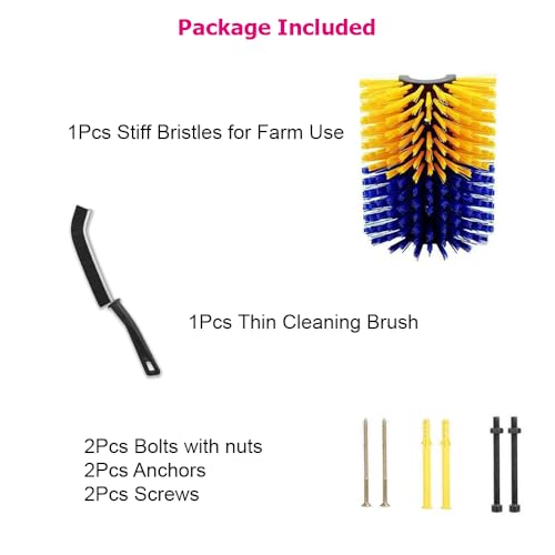 Toys for Pigs - Piglets Accessories for Stress and Boredom Relief, Self-Grooming Scratch Brush for Farm Pigs, Goats & Sheep, Stiff Bristles, Post, Fence or Wall Mounted