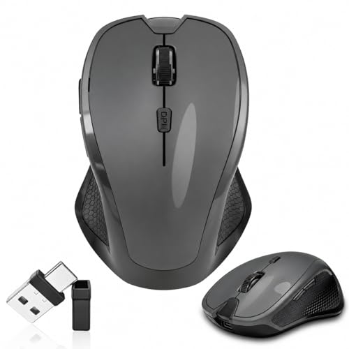 Bluetooth Ergonomic Mouse for MacBook & iPad, Built-in Jiggler,Gray | Bluetooth 5.2/3.0 + 2.4G USB-C/USB-A, Silent Rechargeable Mice For Home Office, Study, Laptop, PC, Work, Travel, Students - color: Gray