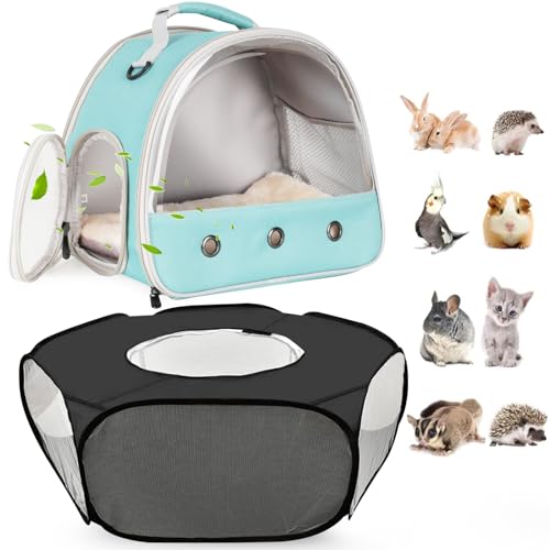 2-Pack Guinea Pig Carrier Backpack and Playpen with Lid, Breathable Pet Pen Excercise Fence, Portable Travel Cage for Bunny, Bearded Dragon, Rabbits, Hamster, Chinchillas, Sugar Glider, Squirrel - color: Green