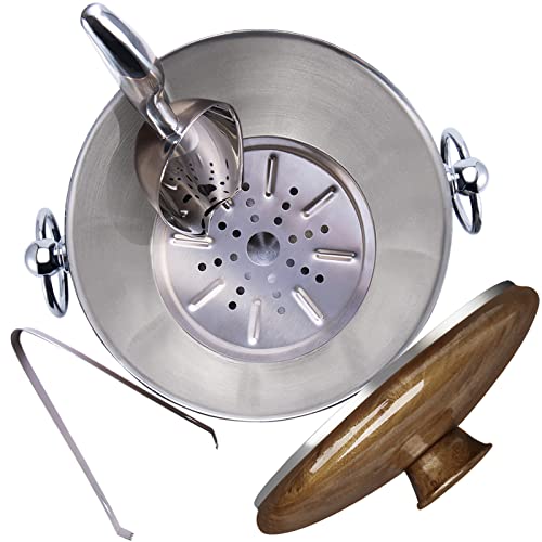 Ice Bucket with Lid, Scoop, Tongs and Strainer - Well Made Insulated Stainless Steel Keep Ice Frozen Longer - Ideal for Cocktail Bar, Parties, Chilling Wine, Champagne - 3 Liter (Teakwood) - color: Teakwood