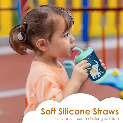 SANDJEST Kid Insulated Stainless Steel Tumbler with Silicone Straw, 12oz Sippy Cup for Kids (Dreamy Elephant) - color: Elephant 1