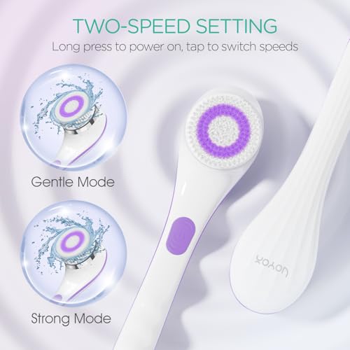 VOYOR Electric Body Brush for Showering, Back Scrubber for Shower, Purple | Rechargeable Exfoliating Bath Brush Powered Shower Brush Non-Slip Long Handle Deep Cleansing, Massaging Brush Women Men BC100 - color: Purple