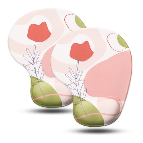JIKIOU Ergonomic Mouse Pad with Gel Wrist Rest 2 Pack, Portable Small Rose | Upgraded-Prevent Gel Leakage, Ergonomic Design for Pain Relief, Cooling Gel filled, Smooth Lycra Surface, Non-Slip PU Base - color: 04Rose