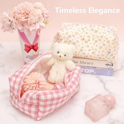 PAZIMIIK Cozy Makeup Bag for Women,Zipper Cosmetic Pouch,Checkered Pink | Soft Cosmetic Organizer for Makeup,Skincare,Toiletries,Daily Beauty Essentials,Purse,On-the-Go,Bridesmaid Gifts - color: Checkered Pink