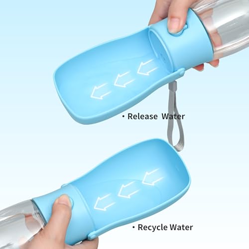 Portable Dog Water Bottle 10oz Blue | Foldable pet water dispenser, food grade plastic, ease to use for outdoor walking, hiking, travel - color: Transparent Blue, size: 10OZ