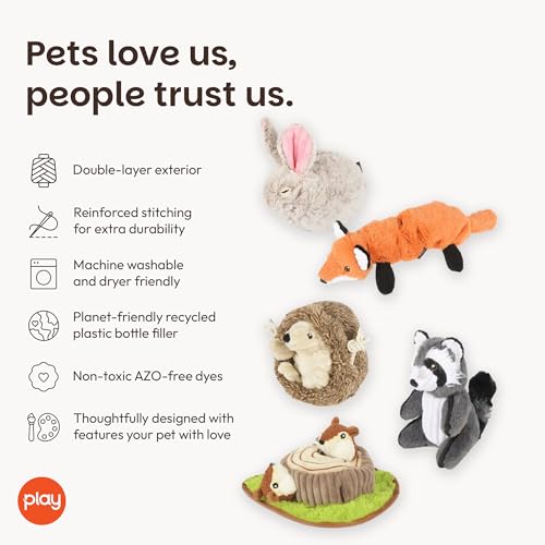 P.L.A.Y. Cute Plush Dog Toys - Forest Friends Critter Themed Durable Squeaker Crinkle Chew Toys, Great for Puppies & Small, Medium, Large Dogs - Machine Washable, Recycled Materials (5 Piece Set) - style: 5 Piece Set