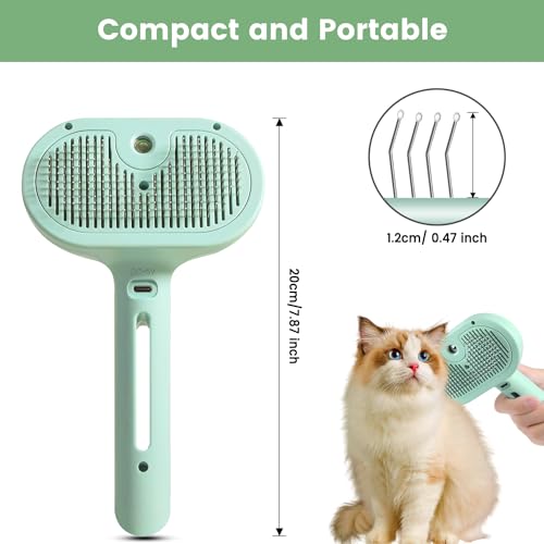 3 in 1 Cat Steam Brush, Pet Spray Hair Removal Comb for Shedding & Grooming, Water Brush for Cats Dogs Small Animals Long Short Haired with One-Click Release Button(Green) - color: Green