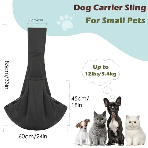 Pawaboo Small Dog Sling Carrier | Reversible Puppy Small Pet Carrier,Hands Free,Safety Buckle,Storage Pocket for Travel,Outdoor Activities Dark Black - color: Black