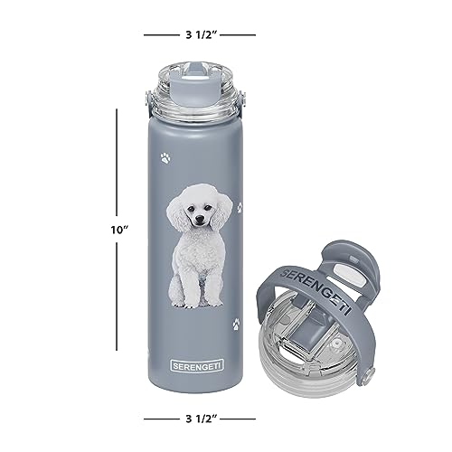 SERENGETI 24 Oz Water Bottle Stainless Steel with Spill Proof Lid - Double walled Vacuum Insulated water flask - Realistic 3D Print of your favorite dog (Poodle) - color: Poodle